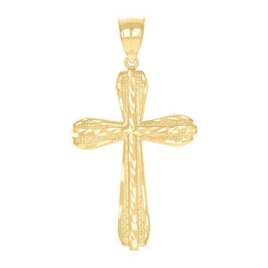 10kt 10k Yellow Gold Mens Women Diamond-Cut Cross Religious Charm Pendant